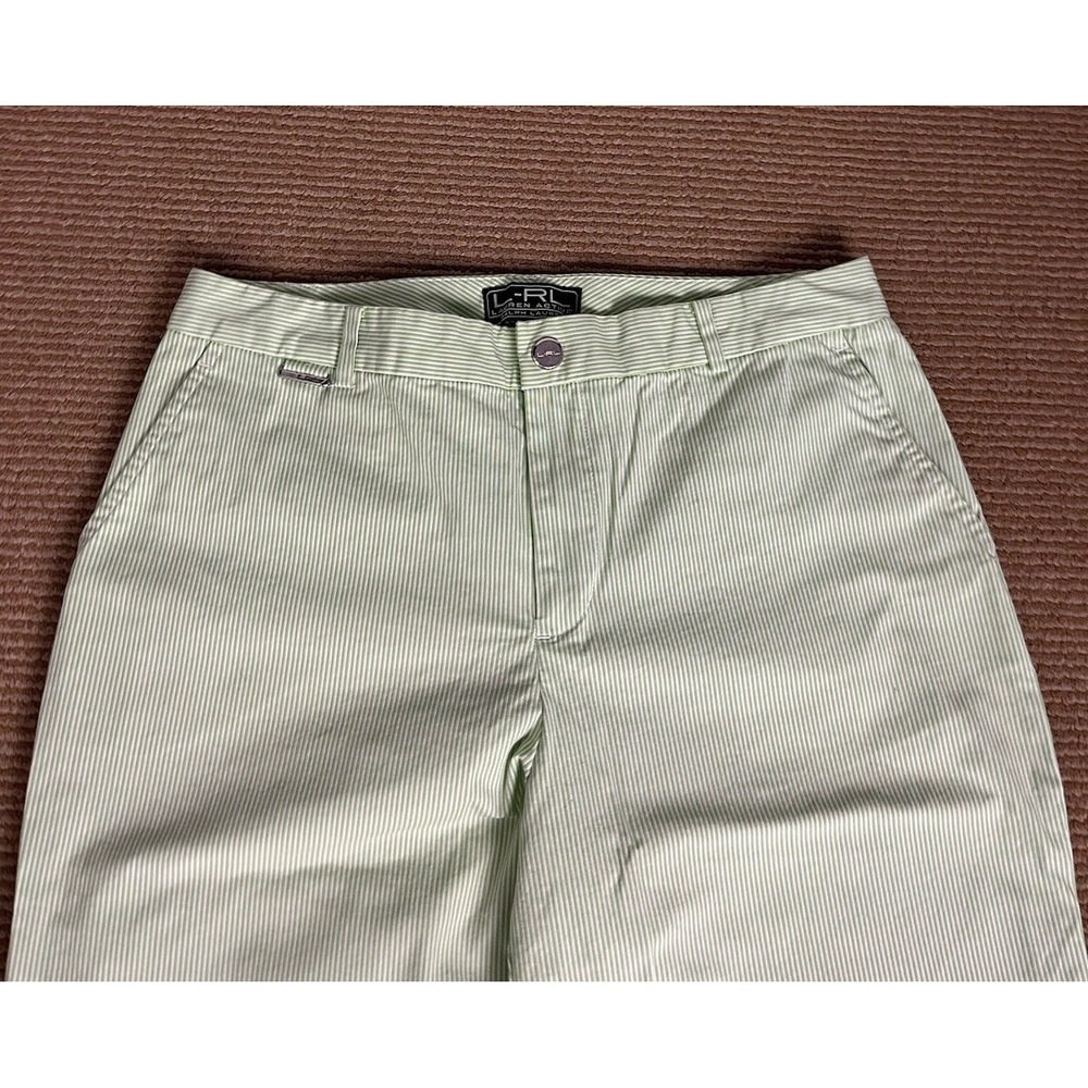 Ralph Lauren LRL Active Shorts Womens 10 Chino Green Striped Cotton Outdoor - Picture 2 of 10